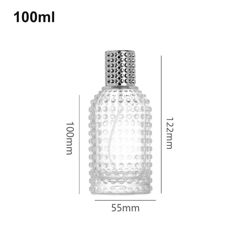 OULU-PB1005 clear studded 100ml cylindrical perfume bottle with matching cap