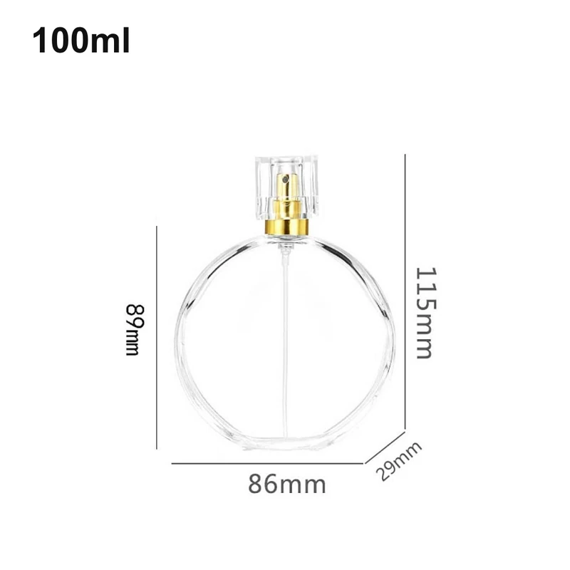 OULU-PB1011 wide clear 100ml round perfume bottle with a transparent faceted cap