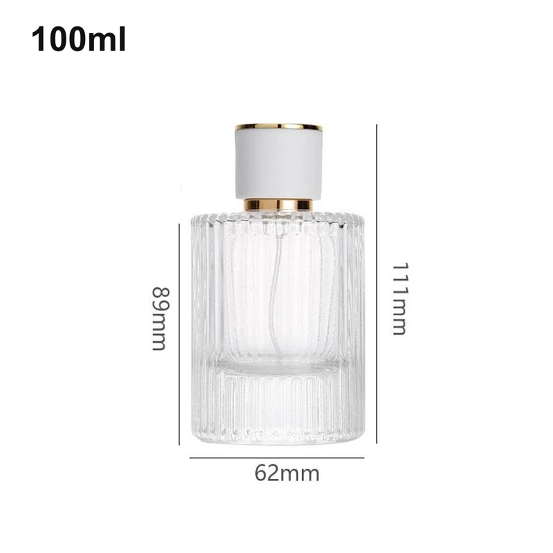 OULU-PB1012 clear ribbed 100ml cylinder perfume bottle with a white cap