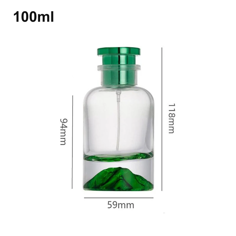 OULU-PB1014 clear 100ml cylinder perfume bottle with a sculpted green base