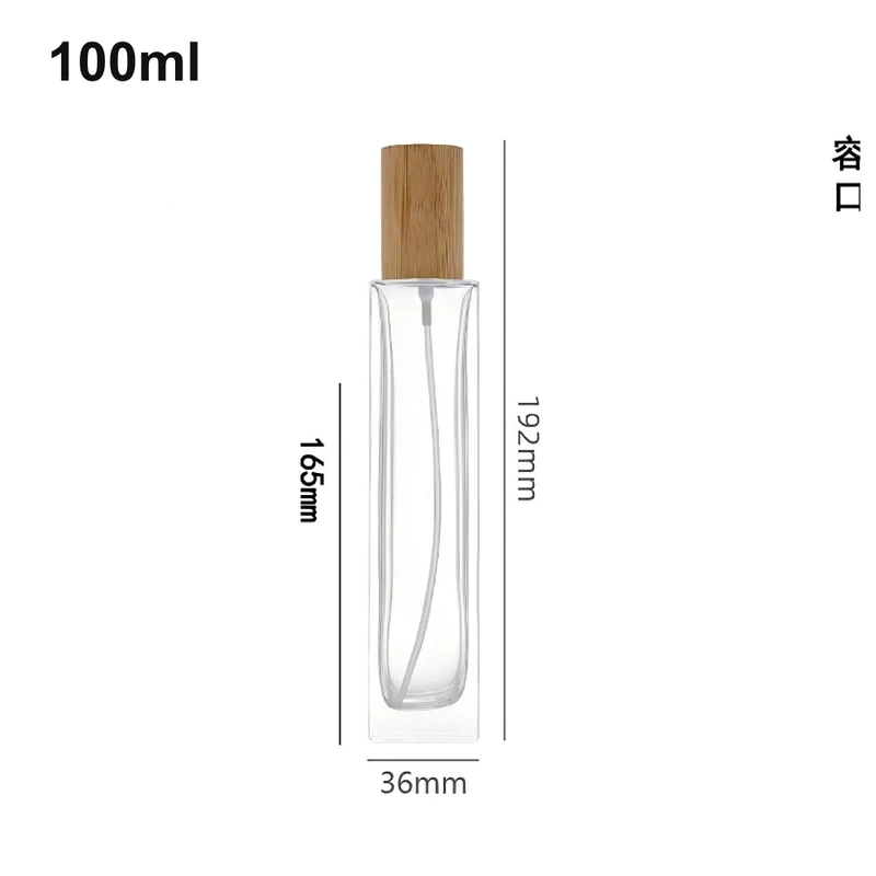 OULU-PB1024 extra-slim clear 100ml perfume bottle with a natural wood-look cap