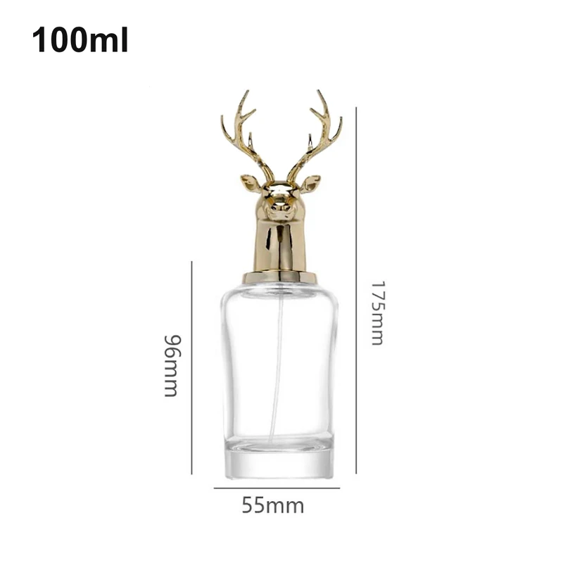 OULU-PB1026 clear 100ml cylinder perfume bottle with a tall sculpted deer cap