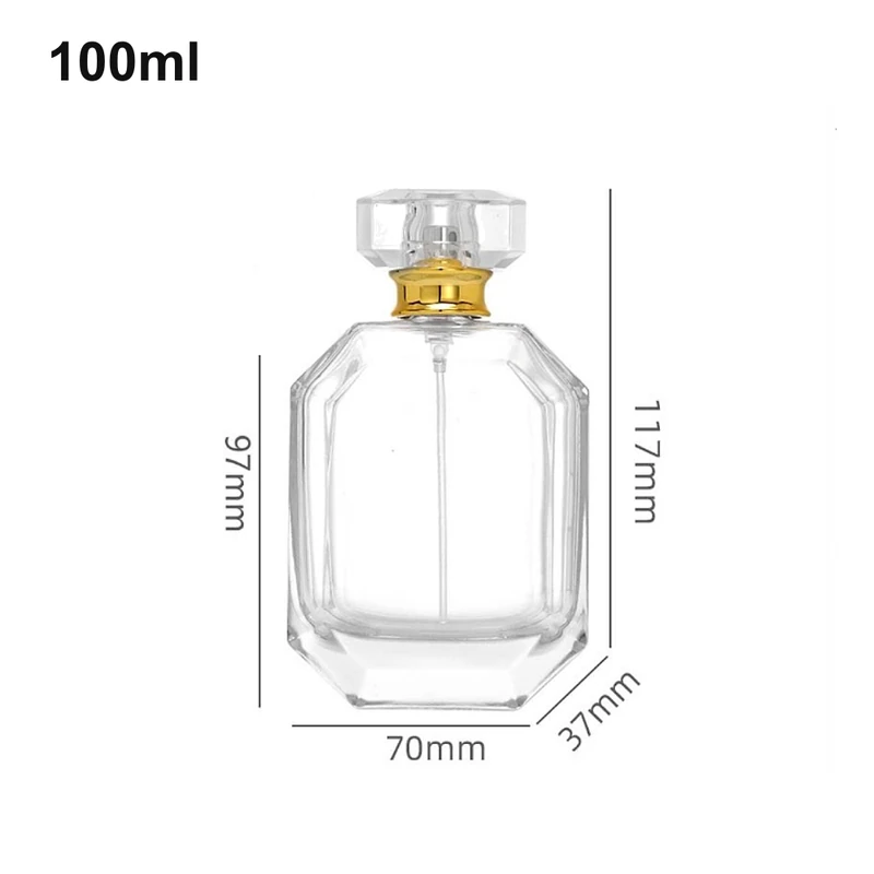 OULU-PB1027 broad faceted clear 100ml perfume bottle with a transparent cap