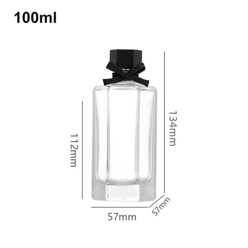 OULU-PB1028 tall clear square 100ml perfume bottle with black ribbon detail