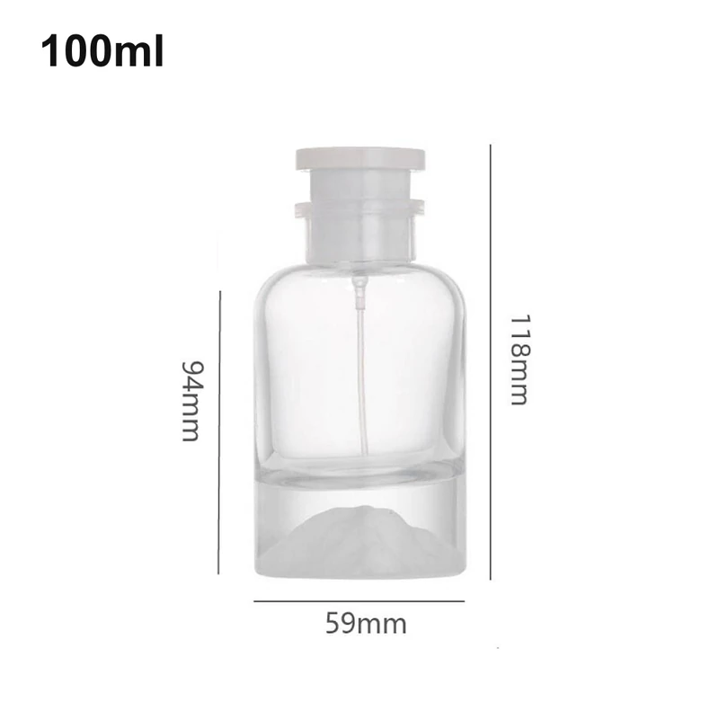 OULU-PB1033 clear 100ml cylinder perfume bottle with a mountain-like inner base and transparent cap