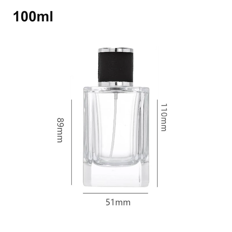 OULU-PB1036 faceted clear 100ml cylinder perfume bottle with a textured black cap