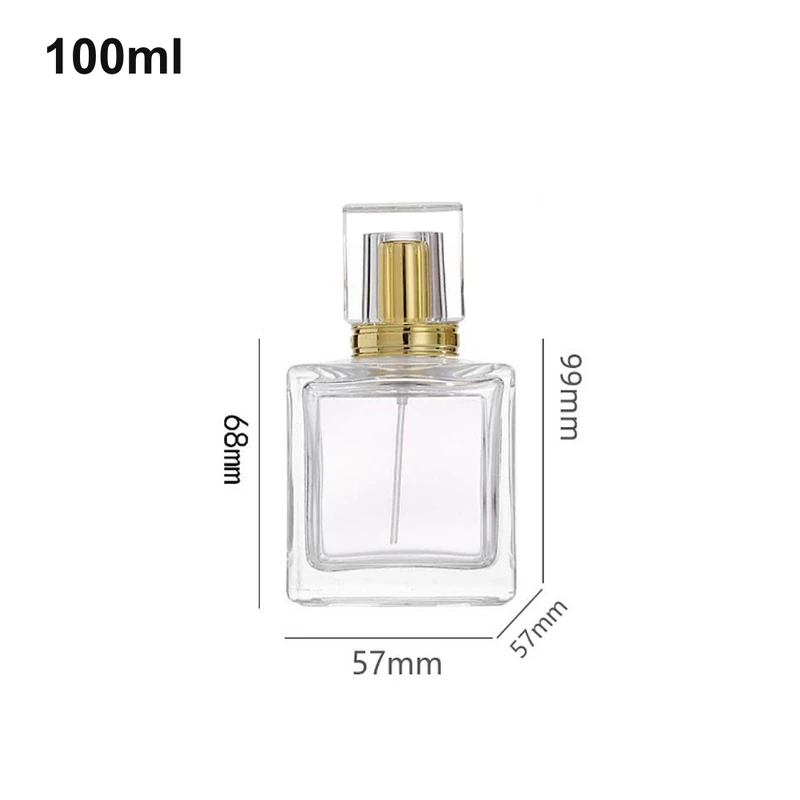 100ml compact square, clear cap perfume bottle (OULU-PB1043) with source dimension markings
