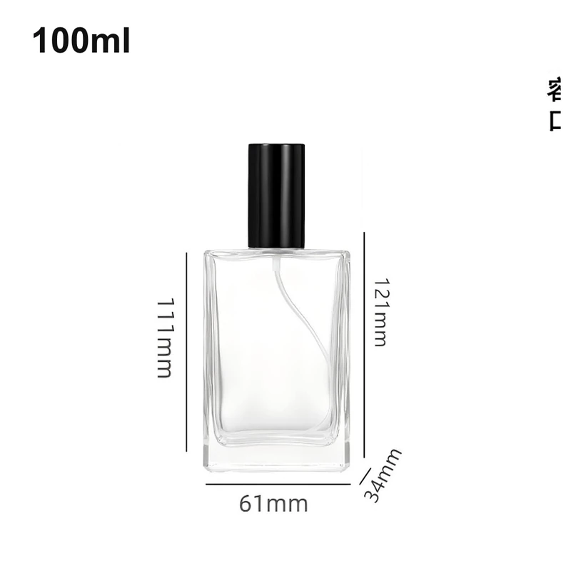 100ml Tall Soft-Shoulder Rectangular Black-Cap Perfume Bottle