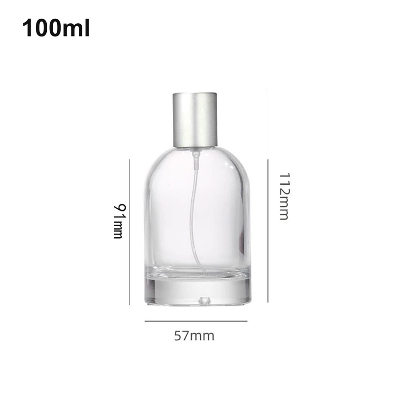 OULU-PB1051 clear domed 100ml cylindrical perfume bottle with satin silver-tone cap