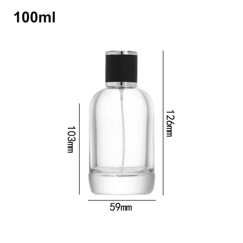 OULU-PB1053 rounded clear 100ml cylinder with black and silver-tone cap