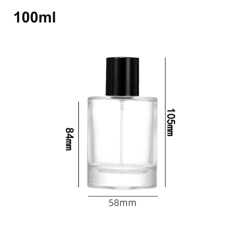 OULU-PB1056 compact rounded clear 100ml cylinder with glossy black cap