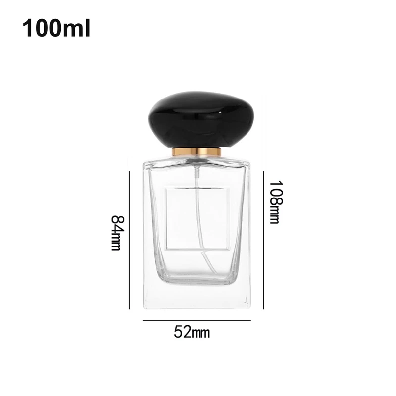 100ml Wide Black Pebble-Cap Rectangular Perfume Bottle