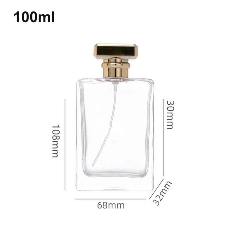 100ml Broad Rectangular Gold T-Cap Perfume Bottle