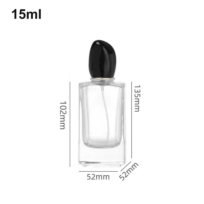 15ml Tall Square Black Pebble-Cap Perfume Bottle