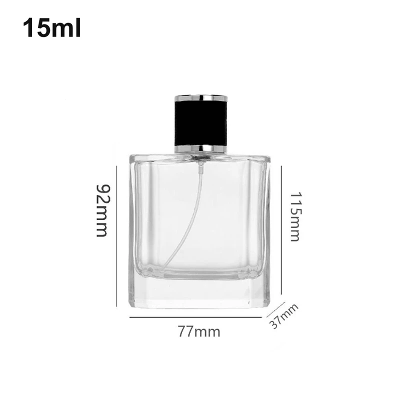 15ml Broad Rectangular Black Silver-Cap Perfume Bottle