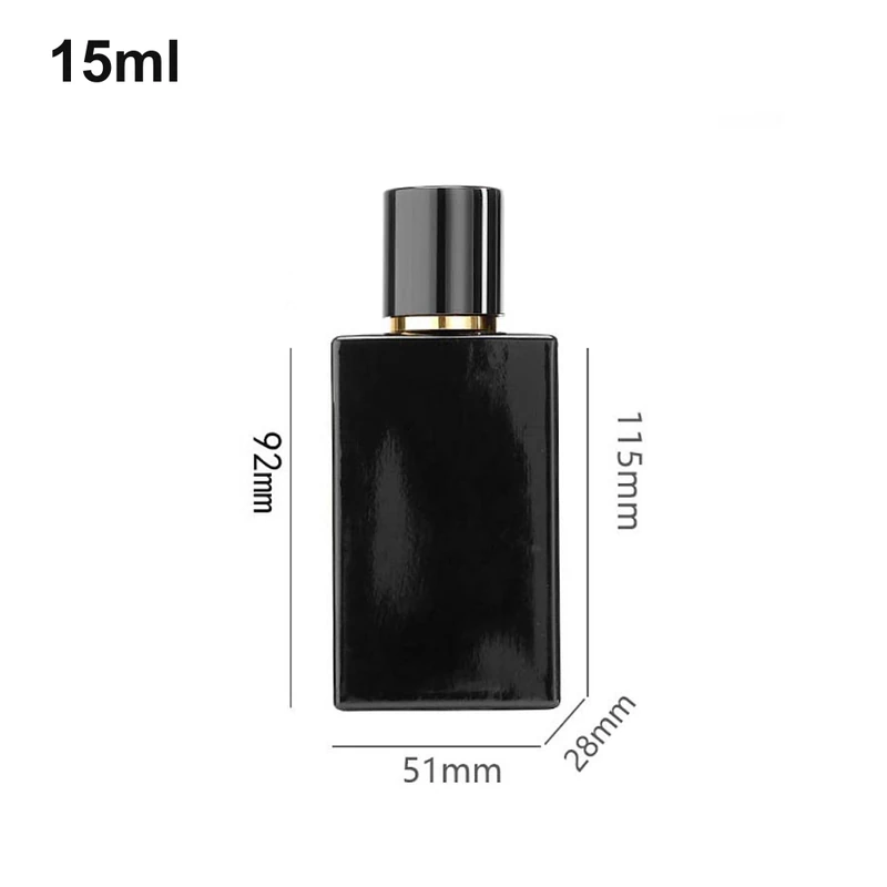 15ml Glossy Black Rectangular Black-Gold-Cap Perfume Bottle