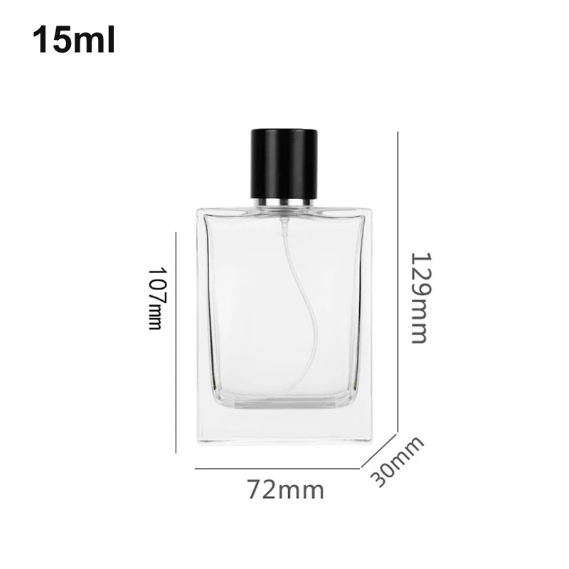 15ml Extra-Wide Rectangular Black-Cap Perfume Bottle