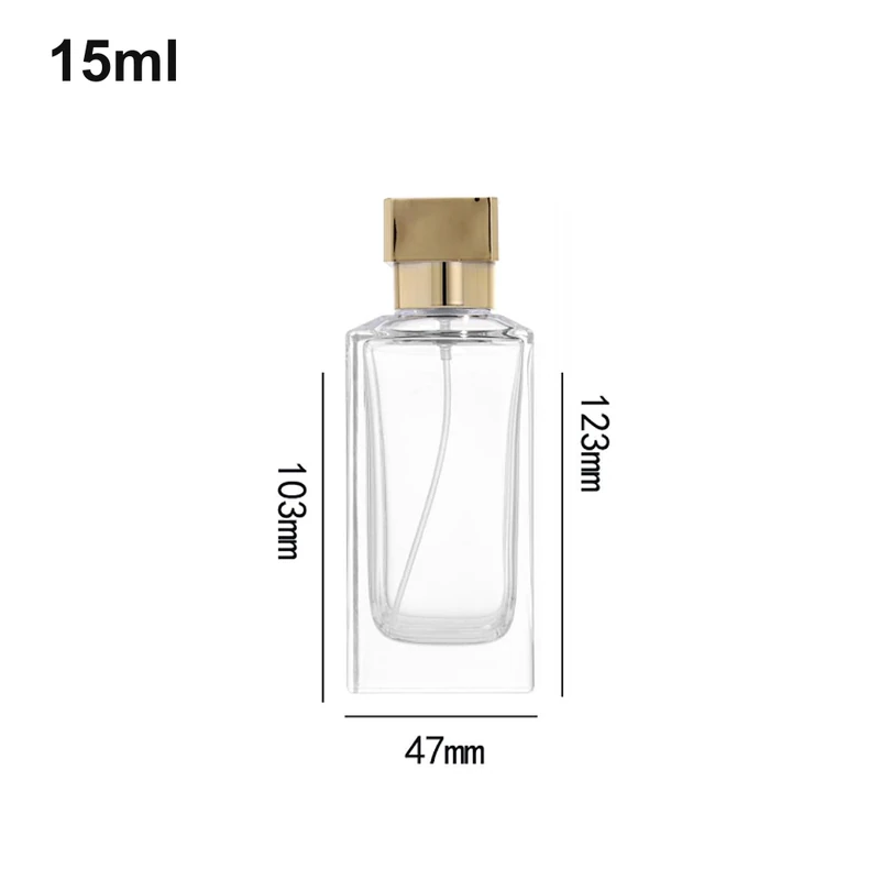 15ml Tall Rectangular Gold Square-Cap Perfume Bottle