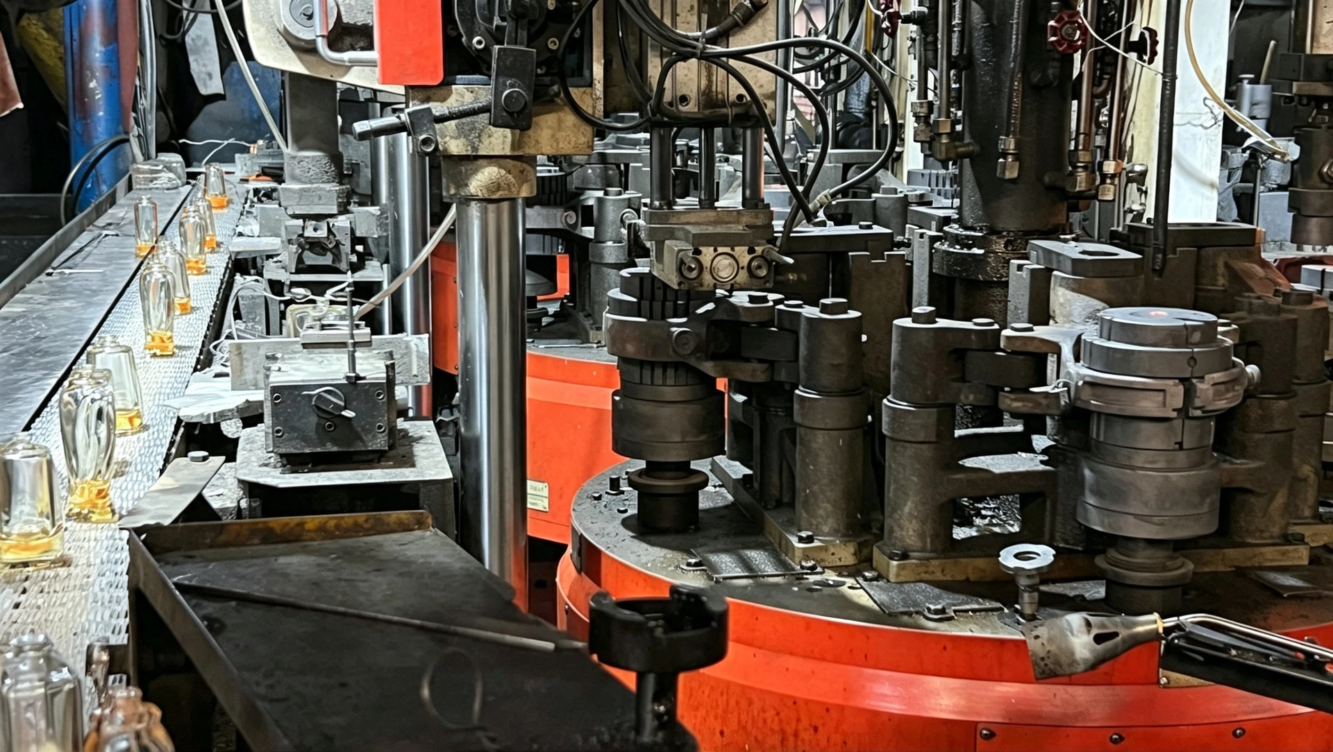 Perfume bottle production machinery operating inside the OULU workshop